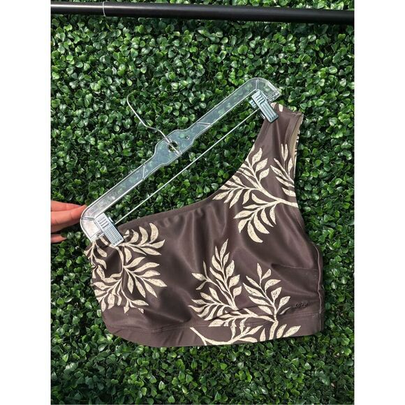 Albion Fit Chocolate Fern One Shoulder Cropped Swim Top Sz Medium - Picture 1 of 4